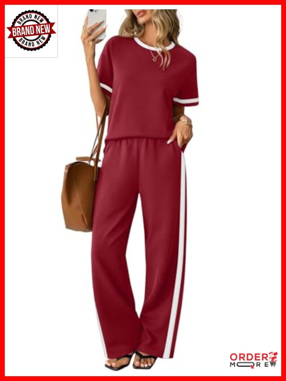 2 Piece Matching Set Lounge Set Wide Leg Pants with Pockets Short Sleeve Top